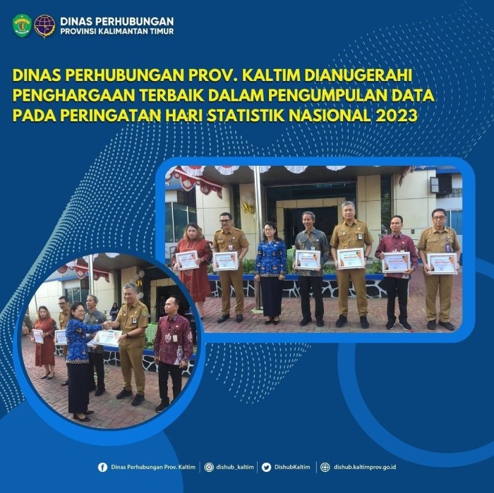 Dinas Perhubungan Provinsi Kaltim Dianugerahi Penghargaan  Terbaik dalam Pengumpulan Data pada Peringatan Hari Statistik Nasional 2023