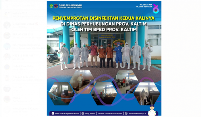 Penyemprotan Disinfektan Kedua Kalinya di Dinas Perhubungan Prov. Kaltim Oleh Tim BPBD Prov. Kaltim